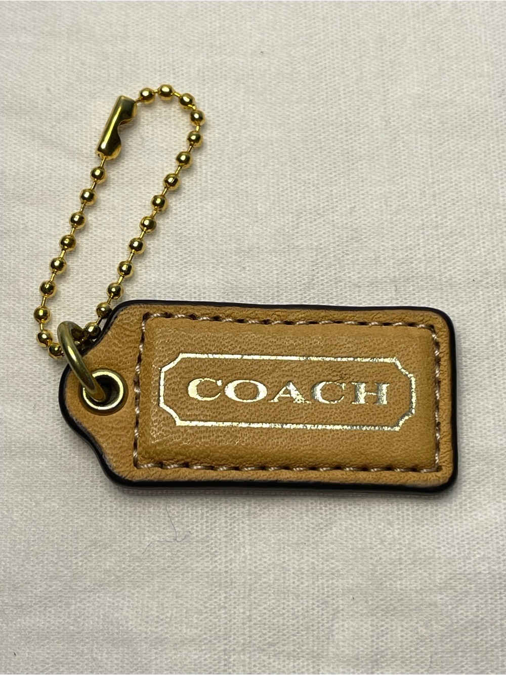 Coach Tan Leather Hang Fob with Gold Chain